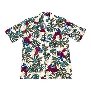 Vintage Hilo Hattie Camp Hawaiian M Mens Shirt Tropical Leaf Hawaii Short Sleeve